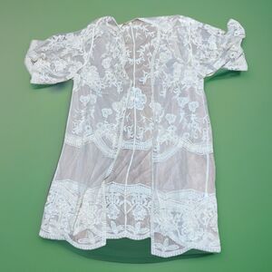 Adiva Ivory Lace Boho Open Duster Kimono Swim Cover-Up Robe Cardigan Size M